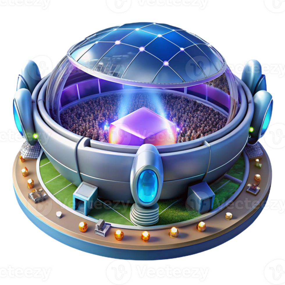 beautiful vintage A Futuristic Sports Arena Packed with C detailed png