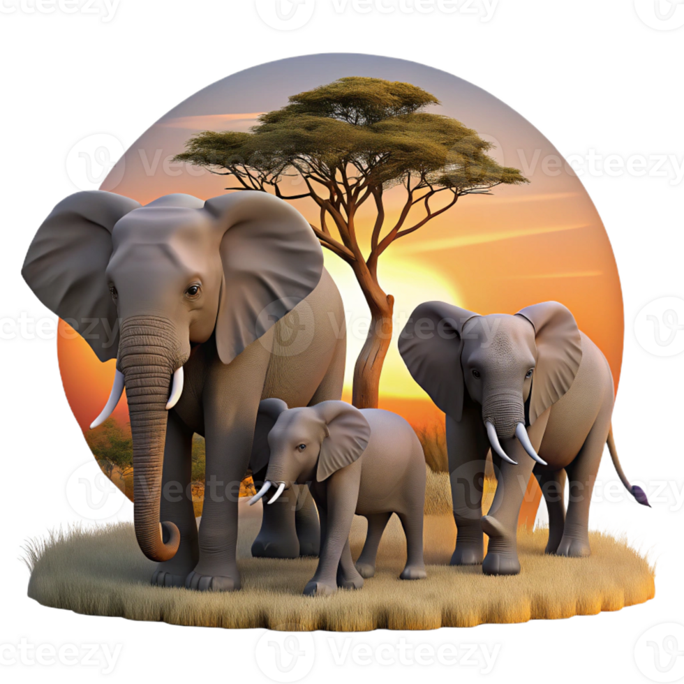 magnificent modern Elephant Family Walking Across Savanna high resolution png