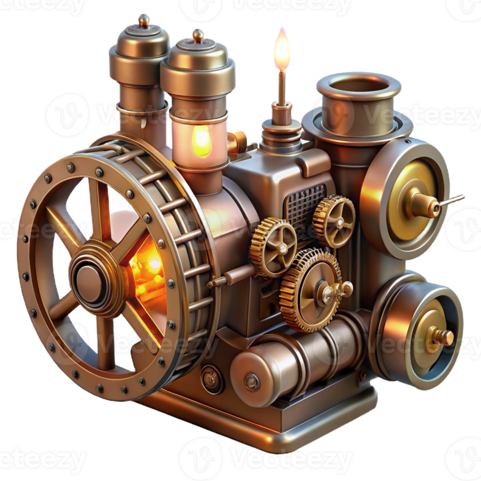 serene minimalist A Complex Steampunk Engine with Rotating G png