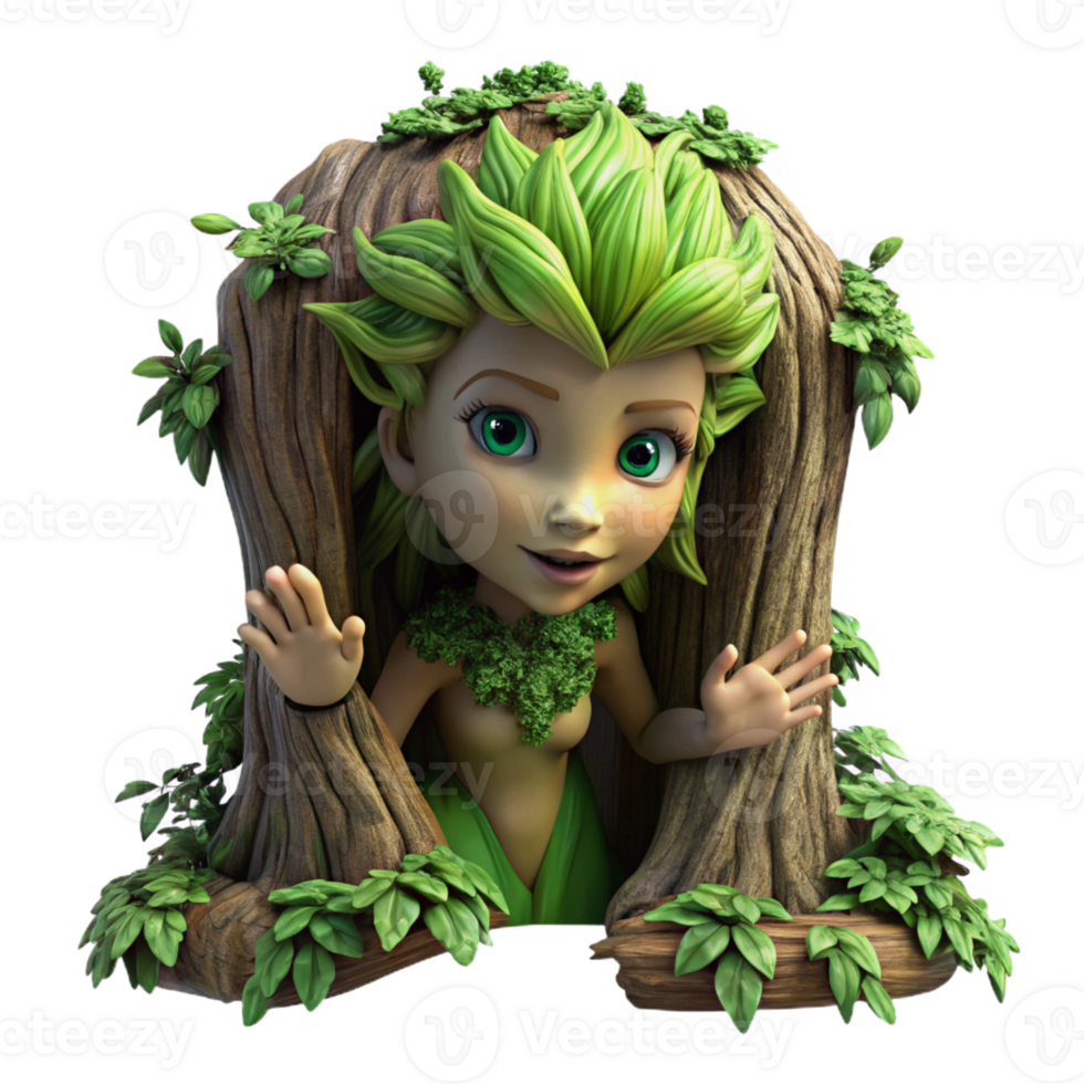 vibrant abstract A Dryad Emerging from a Tree Trunk Covere high resolution png