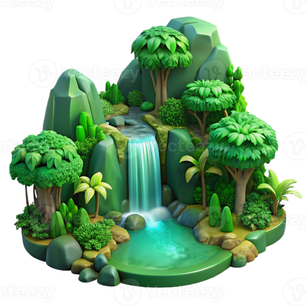 serene contemporary A Lush Green Forest with a Hidden Waterfa exclusive png