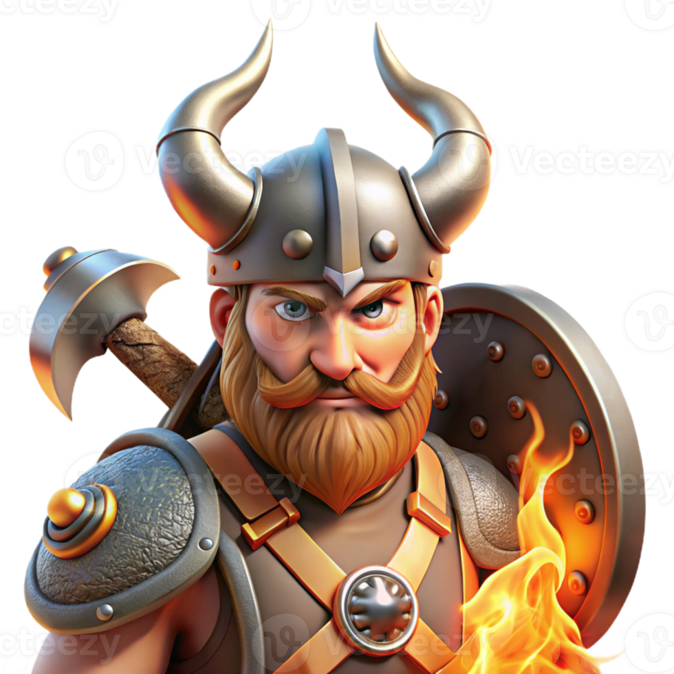 vibrant contemporary Portrait of a Fierce Viking Warrior with H authentic png