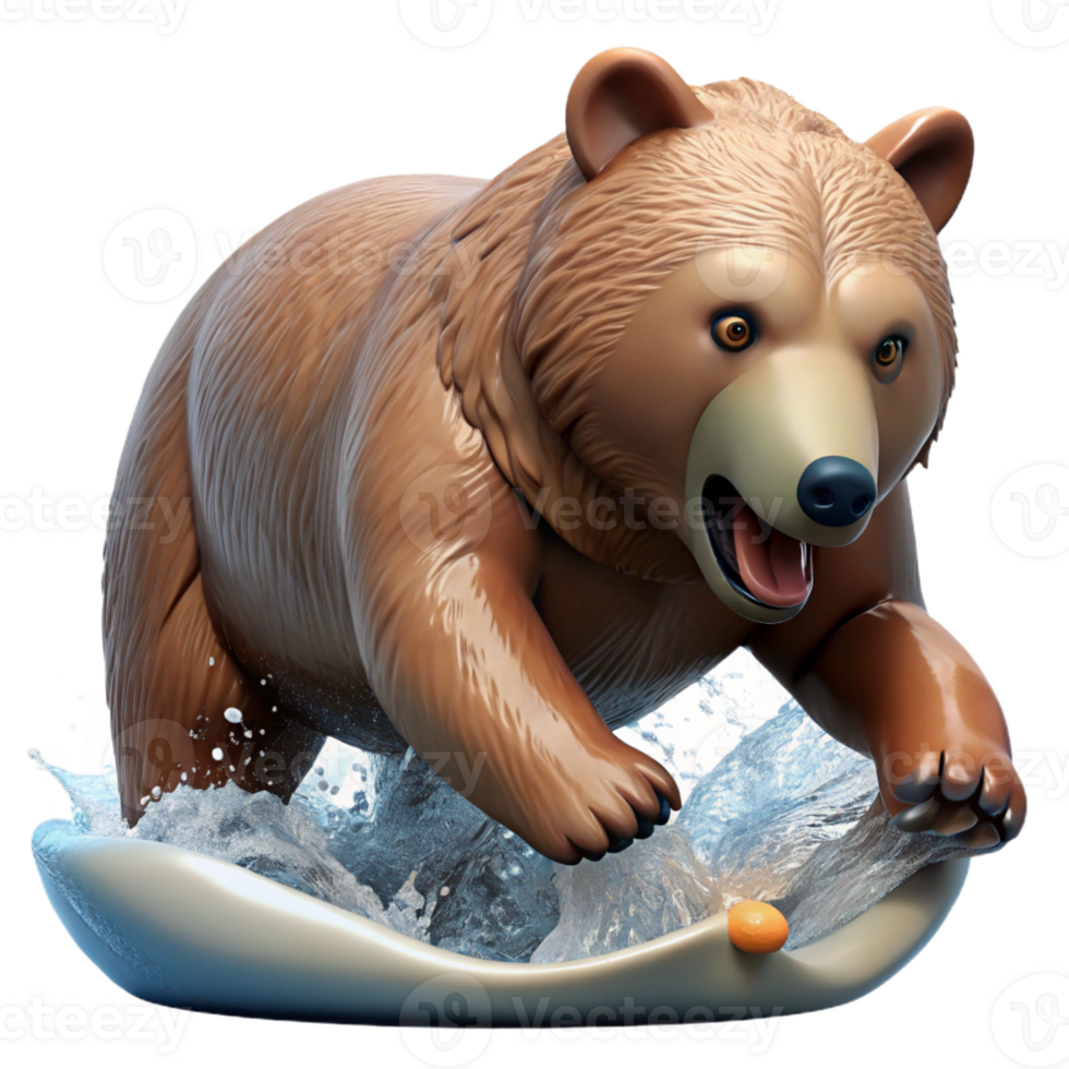 serene modern Grizzly Bear Catching Salmon in River original png