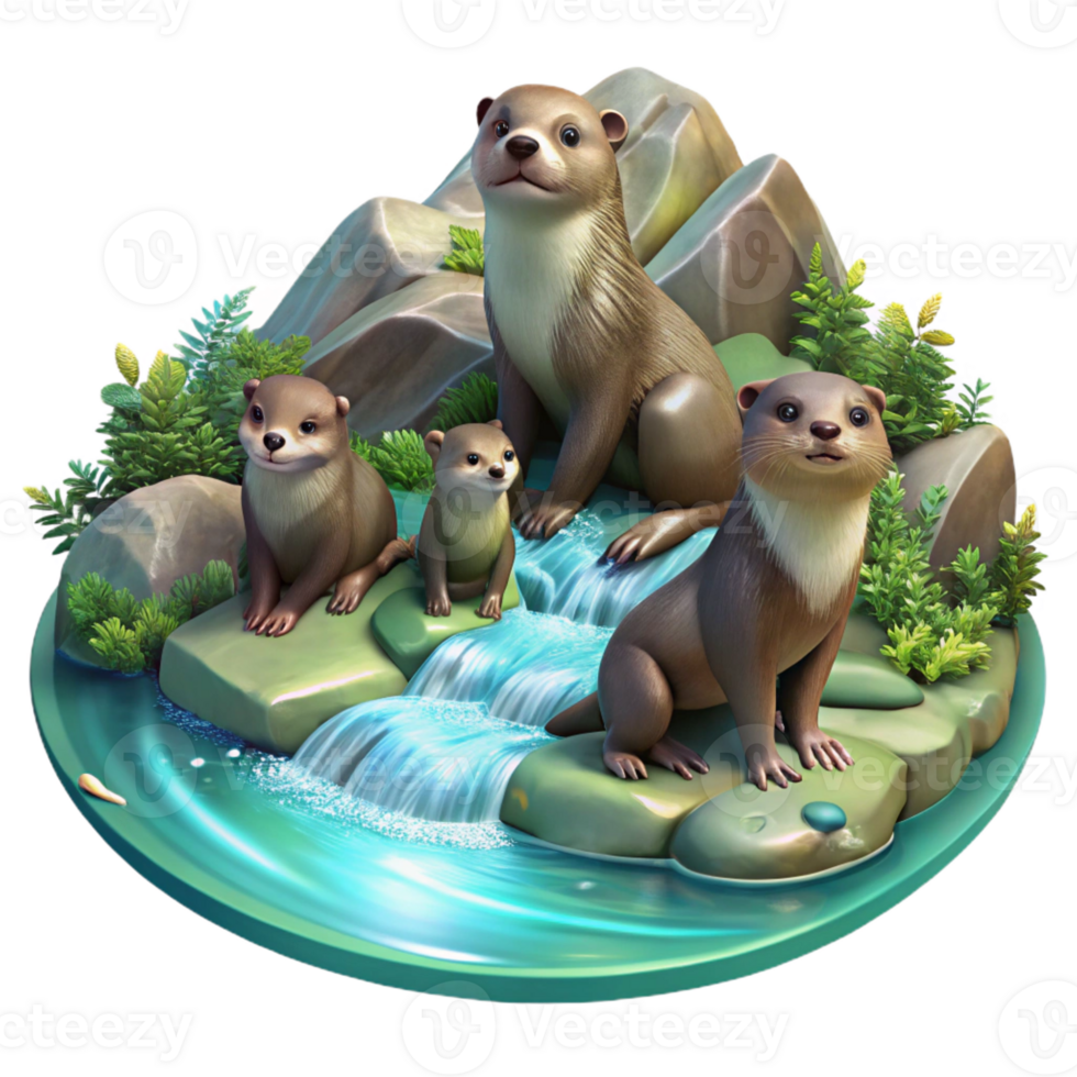 extraordinary contemporary A Family of Playful Otters Frolicking In genuine png