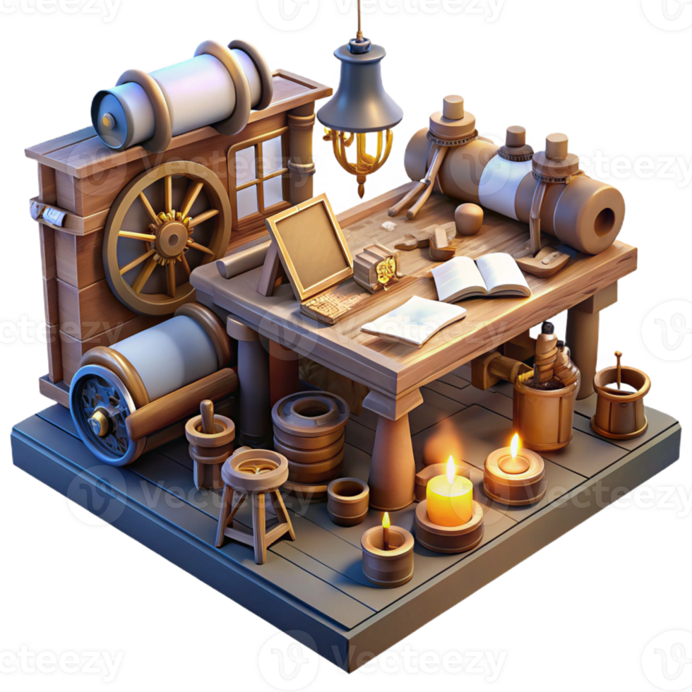 elegant creative A Scene of a Steampunk Inventor S Workshop exclusive png