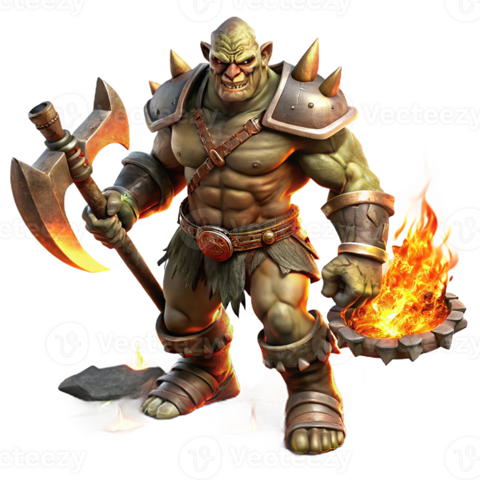 serene creative Orc Chieftain with Flaming Sword original png