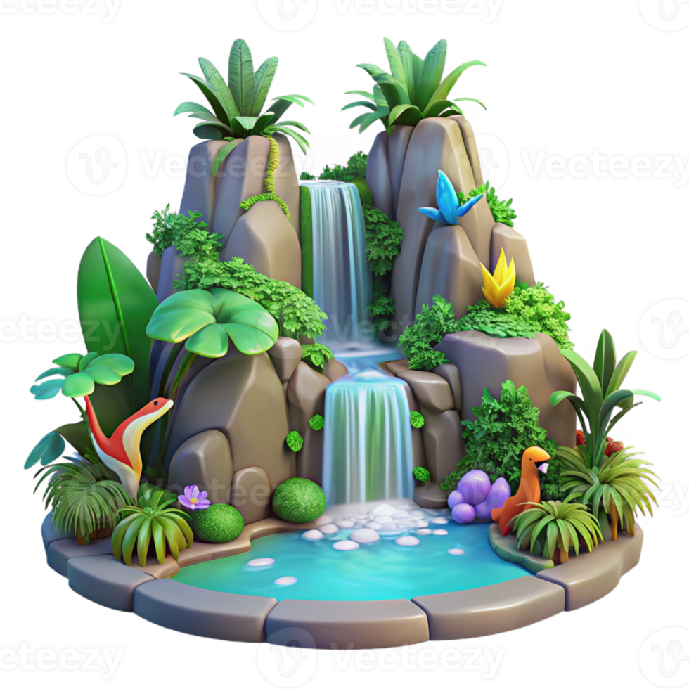 serene traditional Lush Rainforest Waterfall detailed png