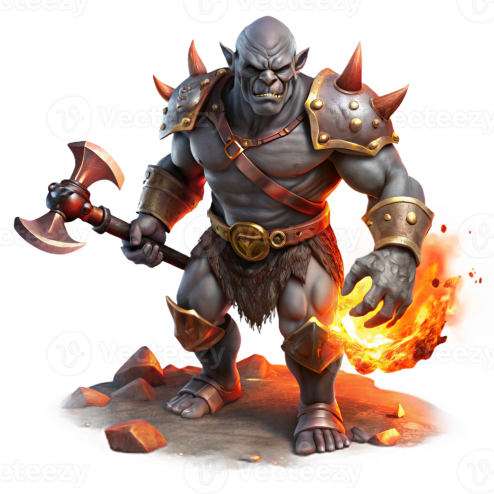vibrant rustic Orc Chieftain with Flaming Sword genuine png