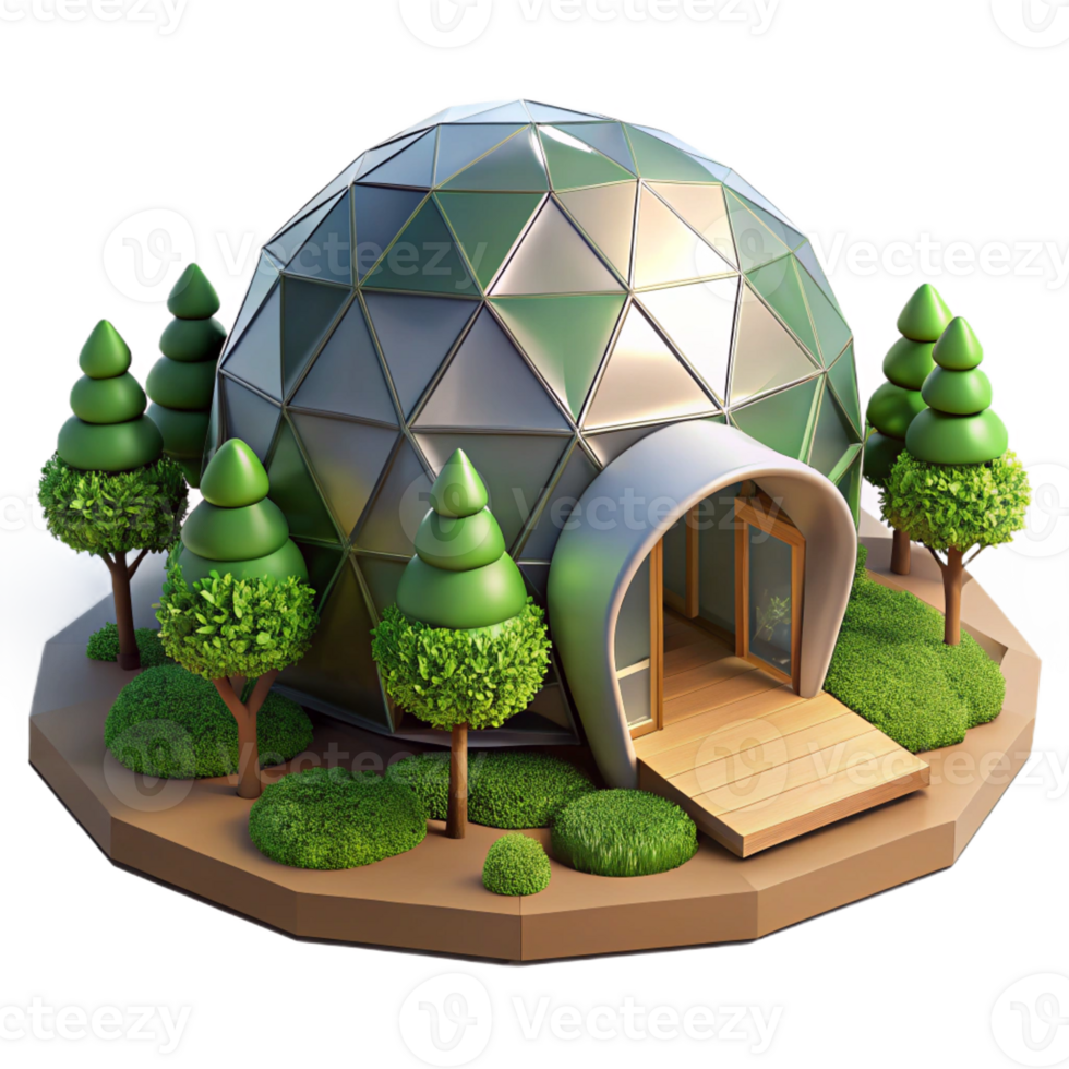 beautiful modern A Geodesic Dome House Nestled in a Forest detailed png