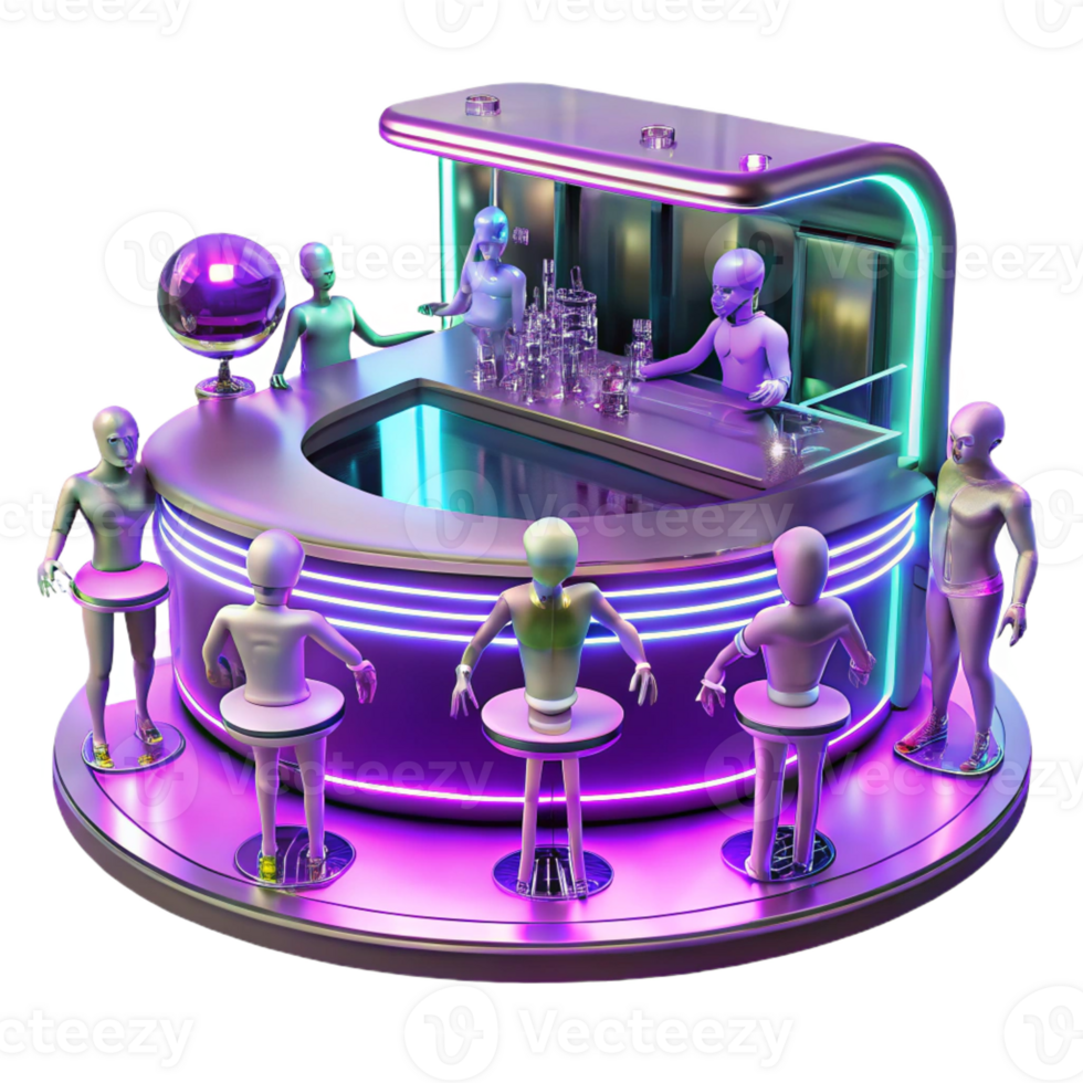serene artistic A Futuristic Bar Filled with Holographic high resolution png