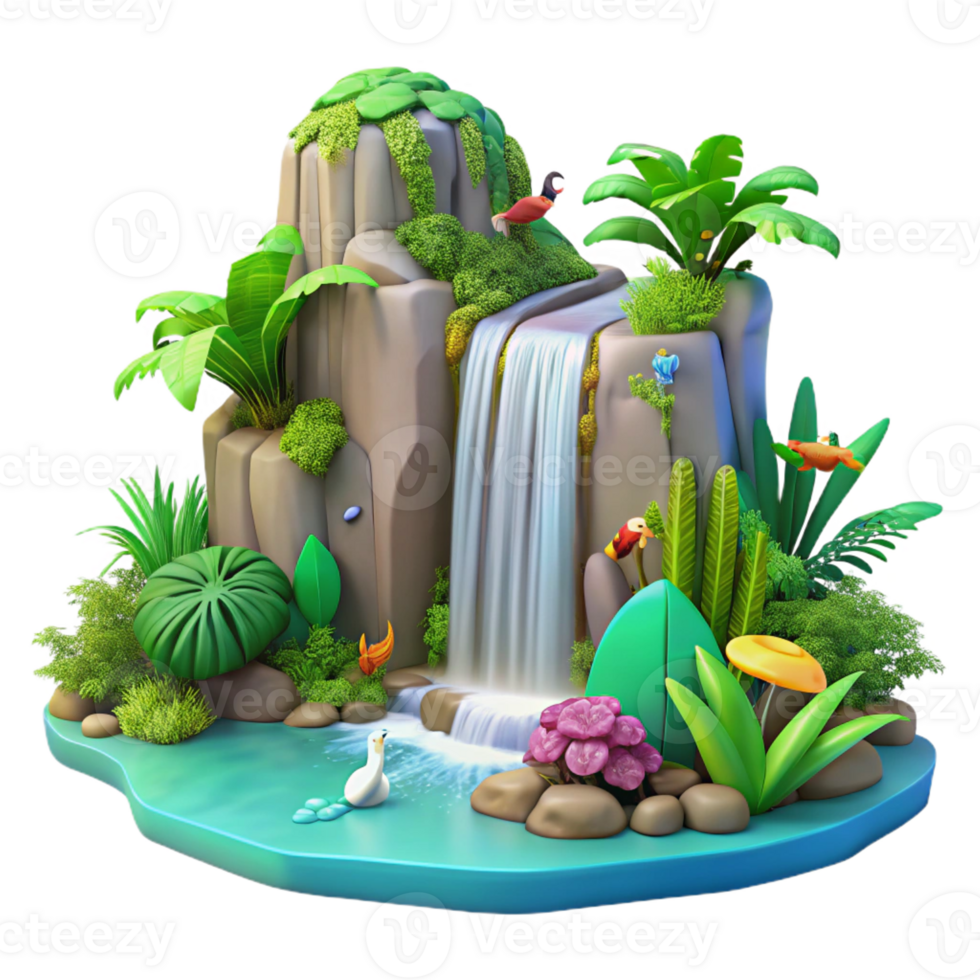 vibrant contemporary A Cascading Waterfall in a Lush Rainforest professional png