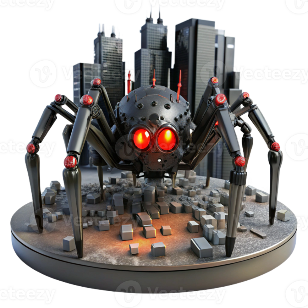dramatic rustic A Massive Robotic Spider with Glowing Re high quality png