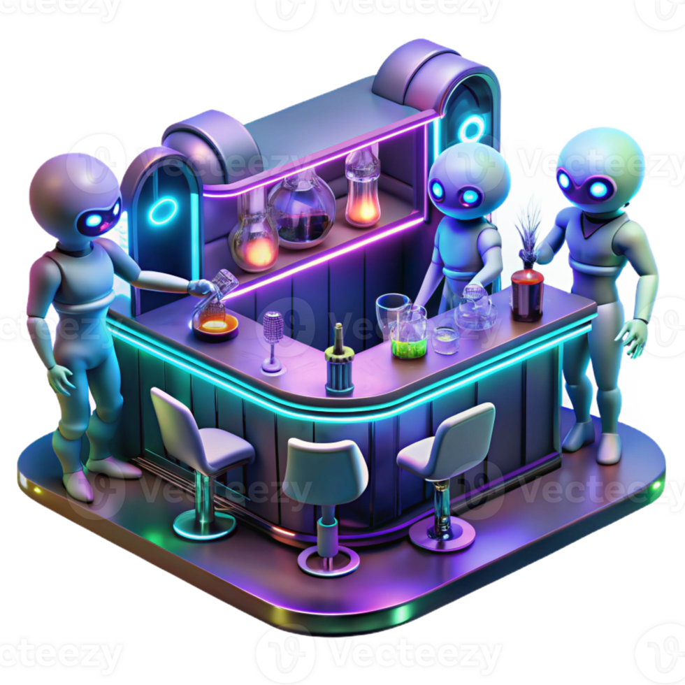 beautiful modern A Futuristic Bar Filled with Alien Patron high resolution png
