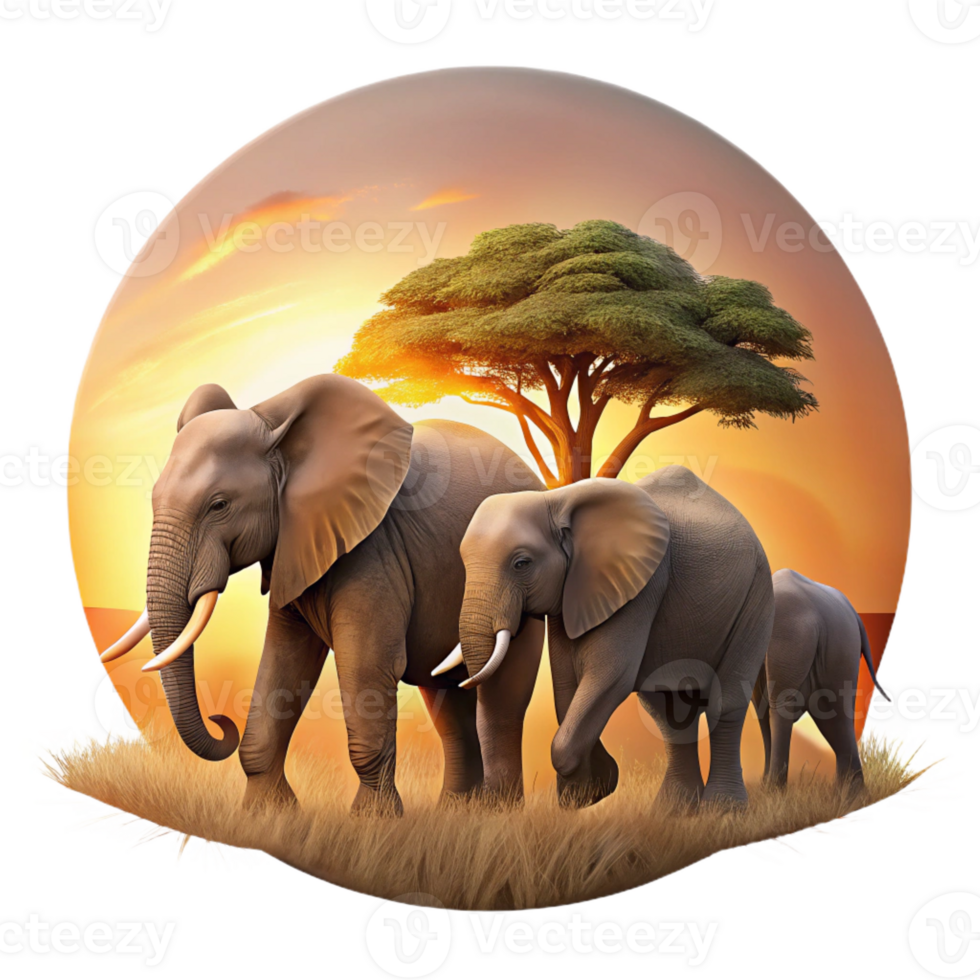 beautiful modern A Family of Elephants Crossing a Savanna detailed png