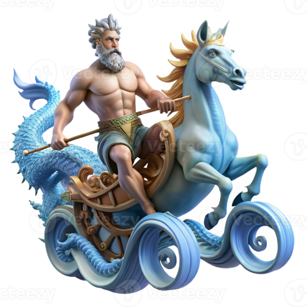 elegant creative Poseidon Riding a Chariot Pulled by Giant premium png