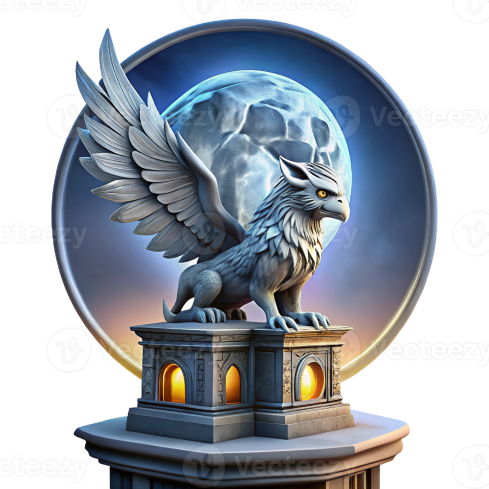 serene abstract A Majestic Griffin Perched Atop a Crumblin high resolution png