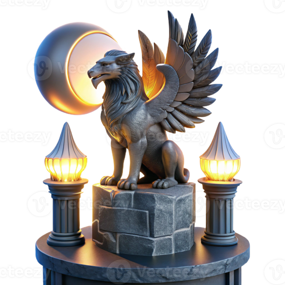 beautiful traditional A Majestic Griffin Perched Atop a Crumblin png