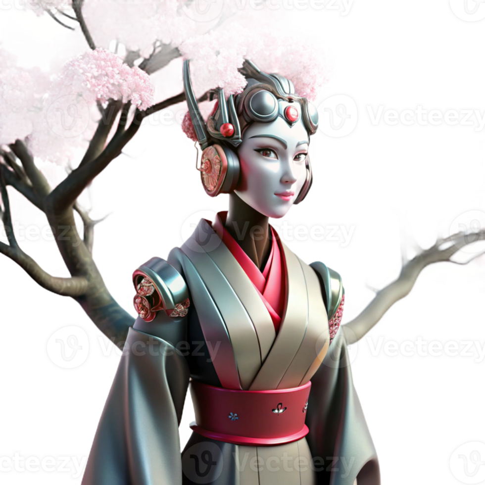 impressive artistic A Cyborg Geisha Adorned with Intricate high quality png