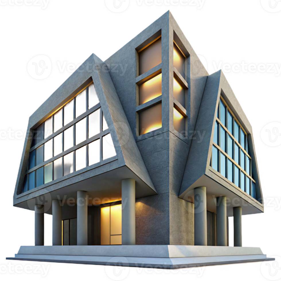 dramatic modern A Brutalist Concrete Office Building With authentic png