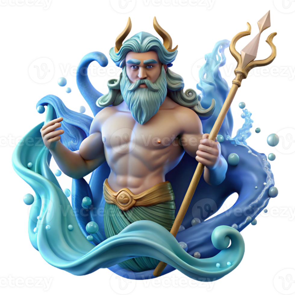 elegant abstract Poseidon the Greek God of the Sea Wield high resolution png