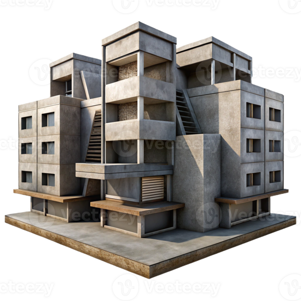 vibrant traditional A Brutalist Concrete Apartment Complex H authentic png