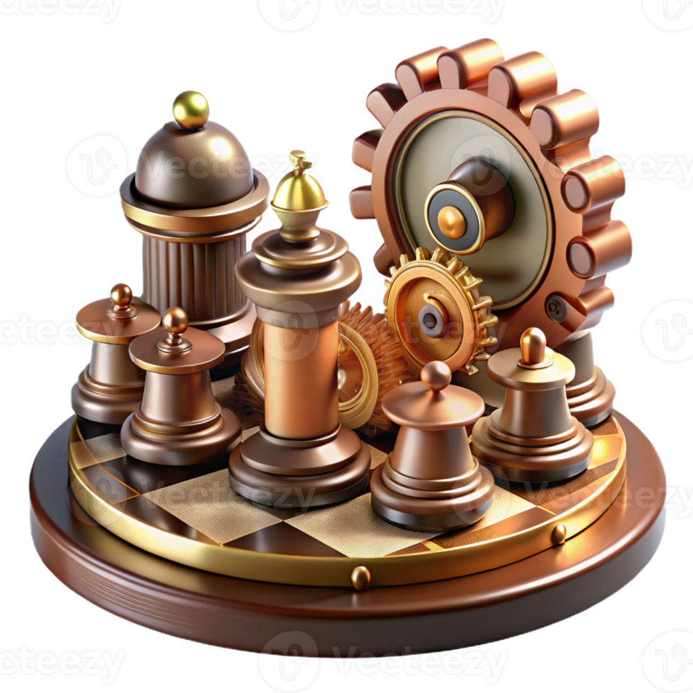 serene modern A Steampunk Chess Set with Intricate Gears professional png
