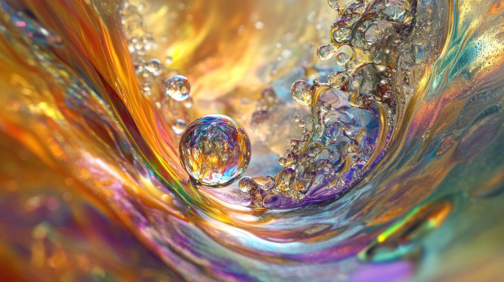 A colorful, abstract representation of bubbles and fluid dynamics in a vibrant, swirling environment. photo