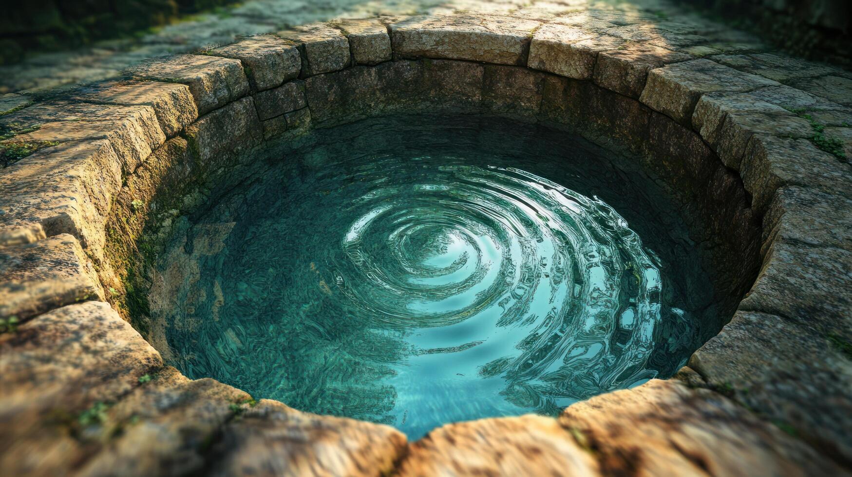 A circular pool with water in the middle photo