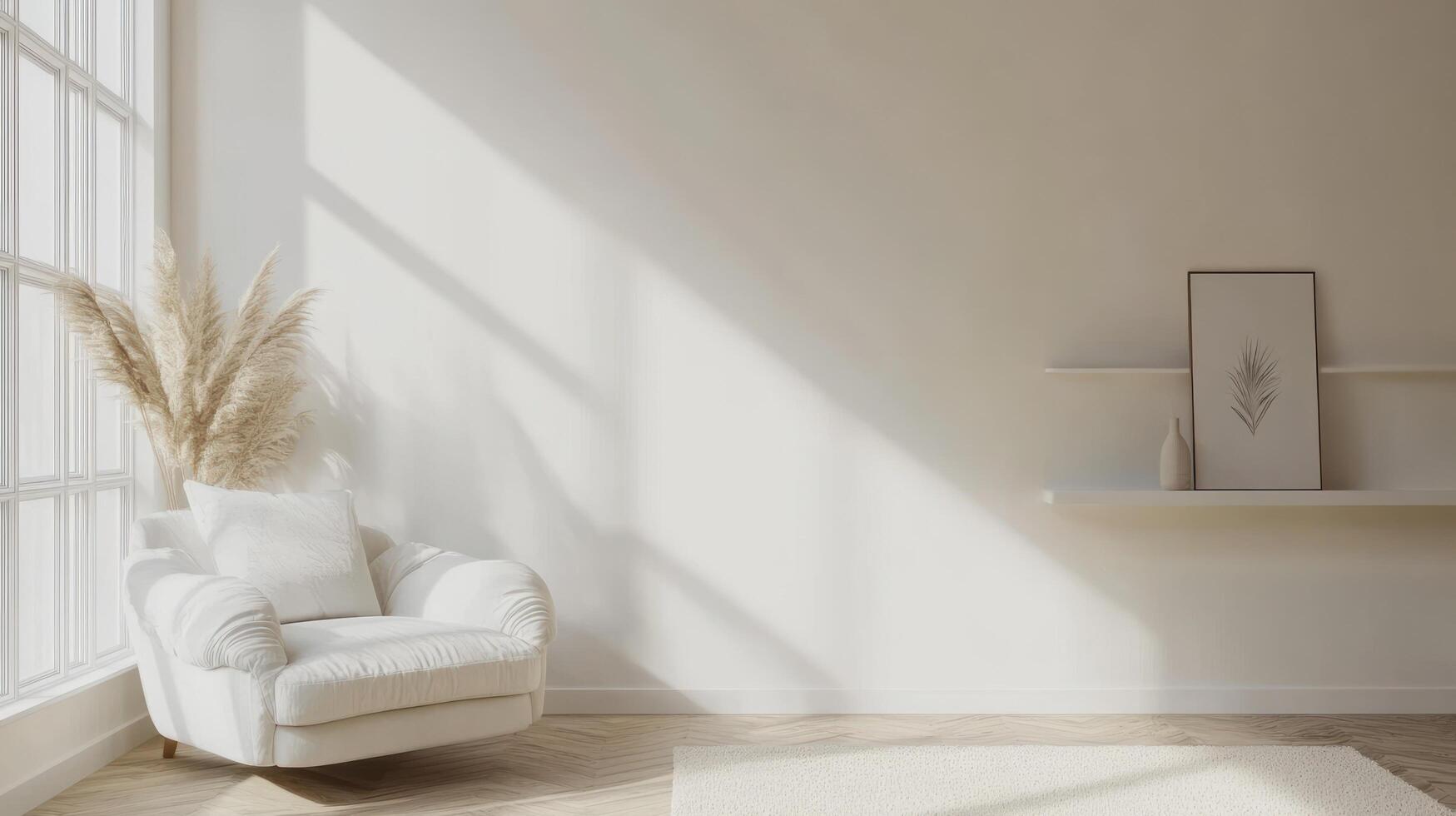 White chair in empty room with large windows photo