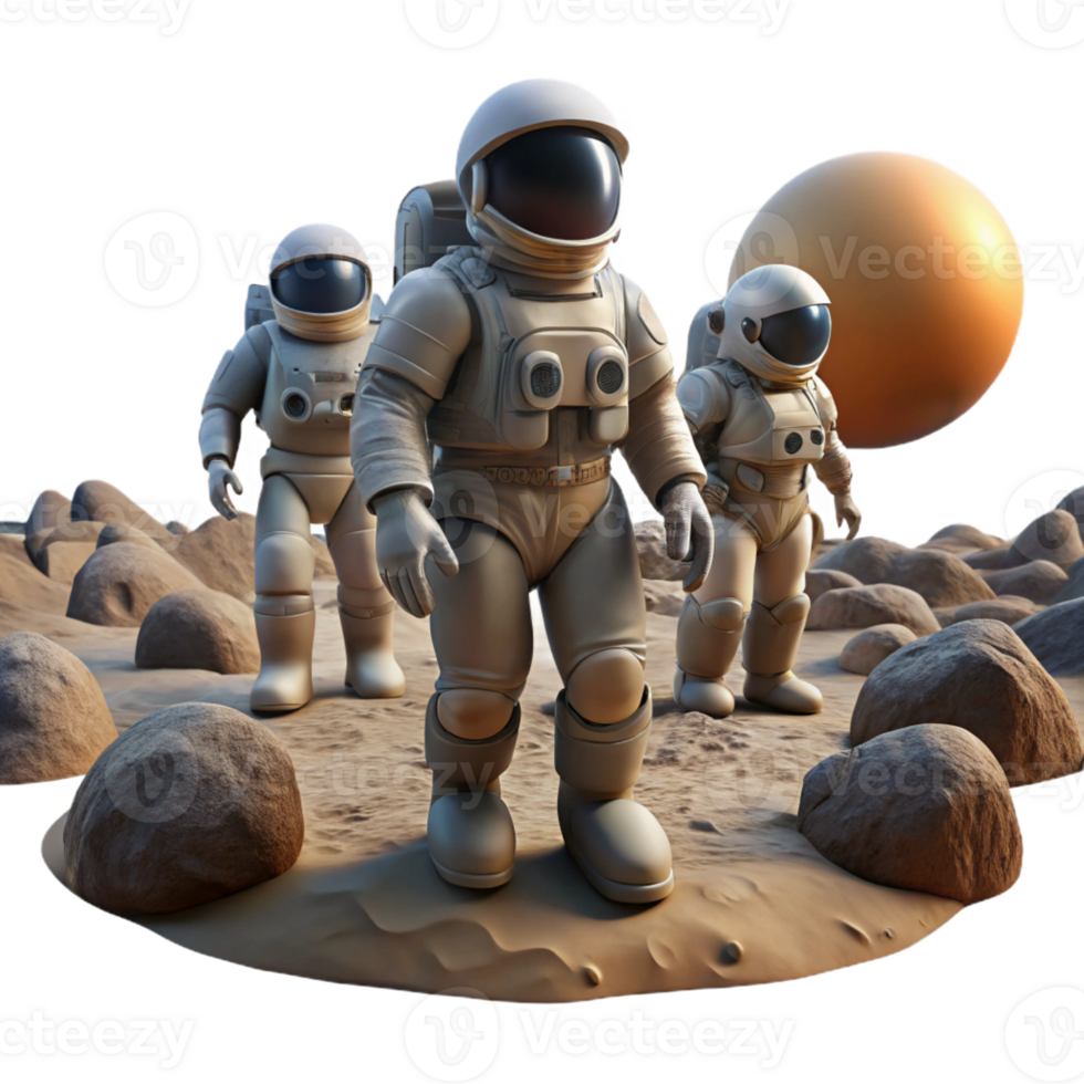 serene minimalist A Group of Explorers in Spacesuits Expl exclusive png