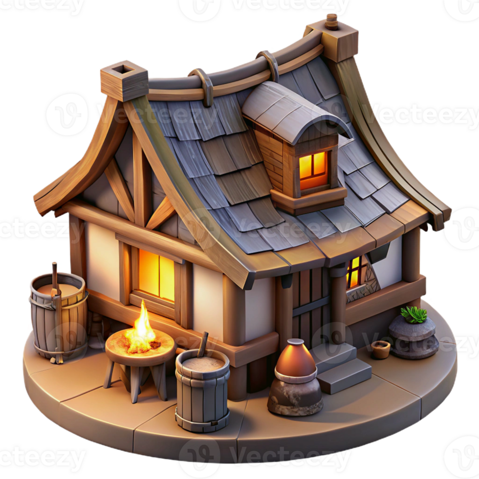 magnificent minimalist A Medieval Tavern with a Thatched Roof Wa premium png