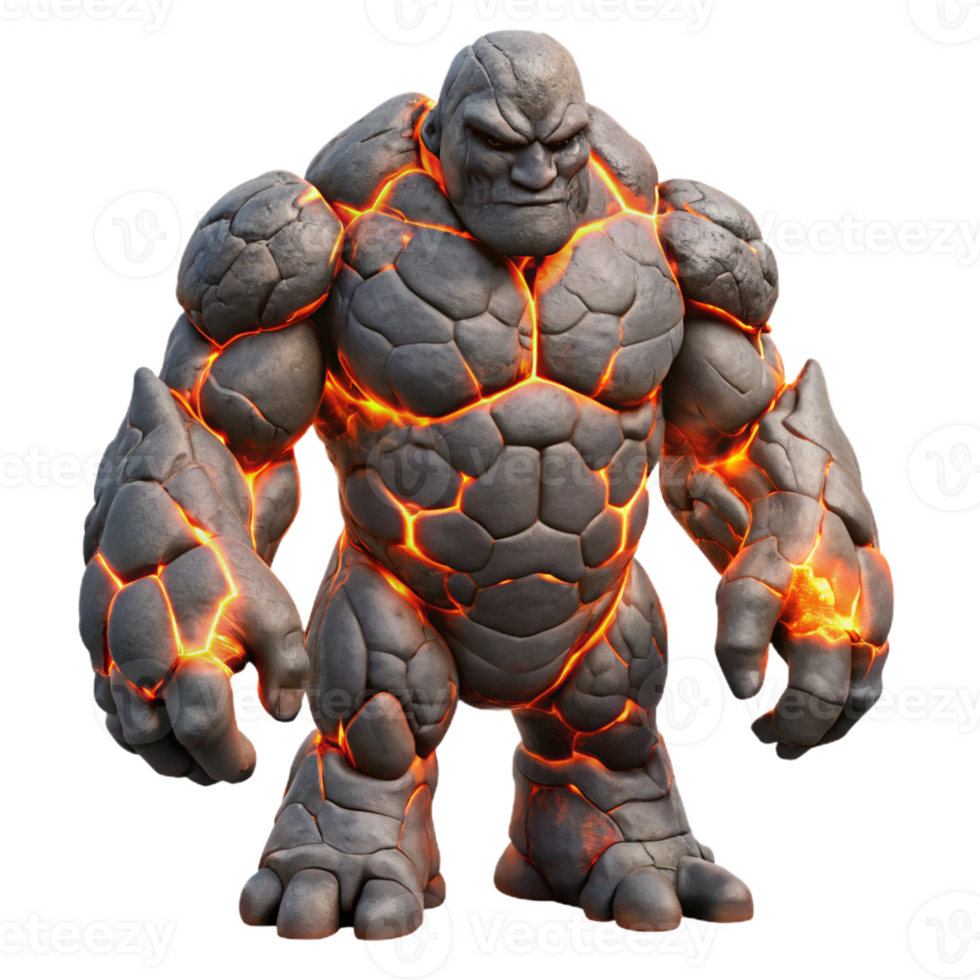 serene classic A Colossal Golem Rising from a Volcanic La high quality png