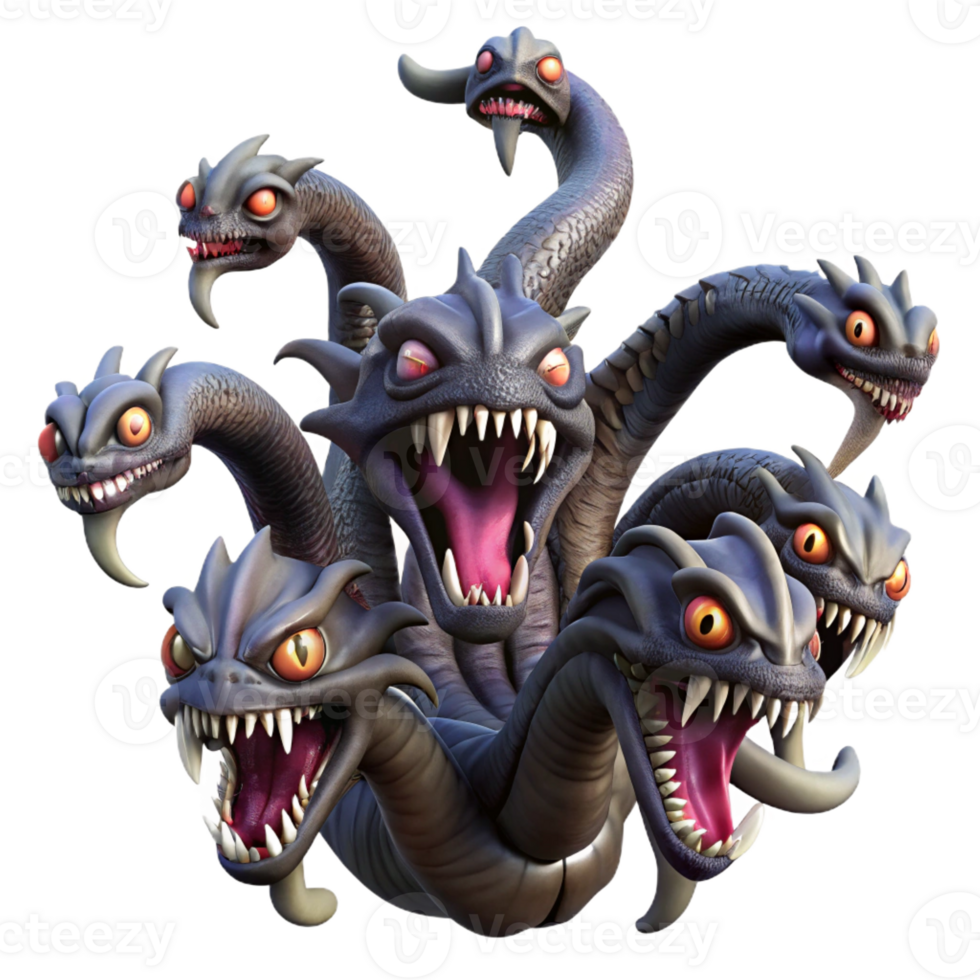 extraordinary contemporary Terrifying Hydra with Multiple Heads premium png