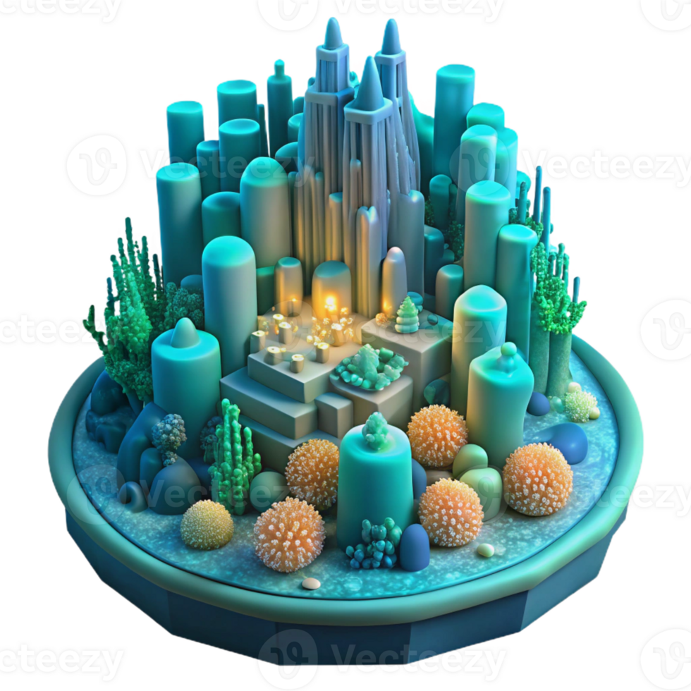 stunning artistic An Underwater City Built of Coral and Bi professional png