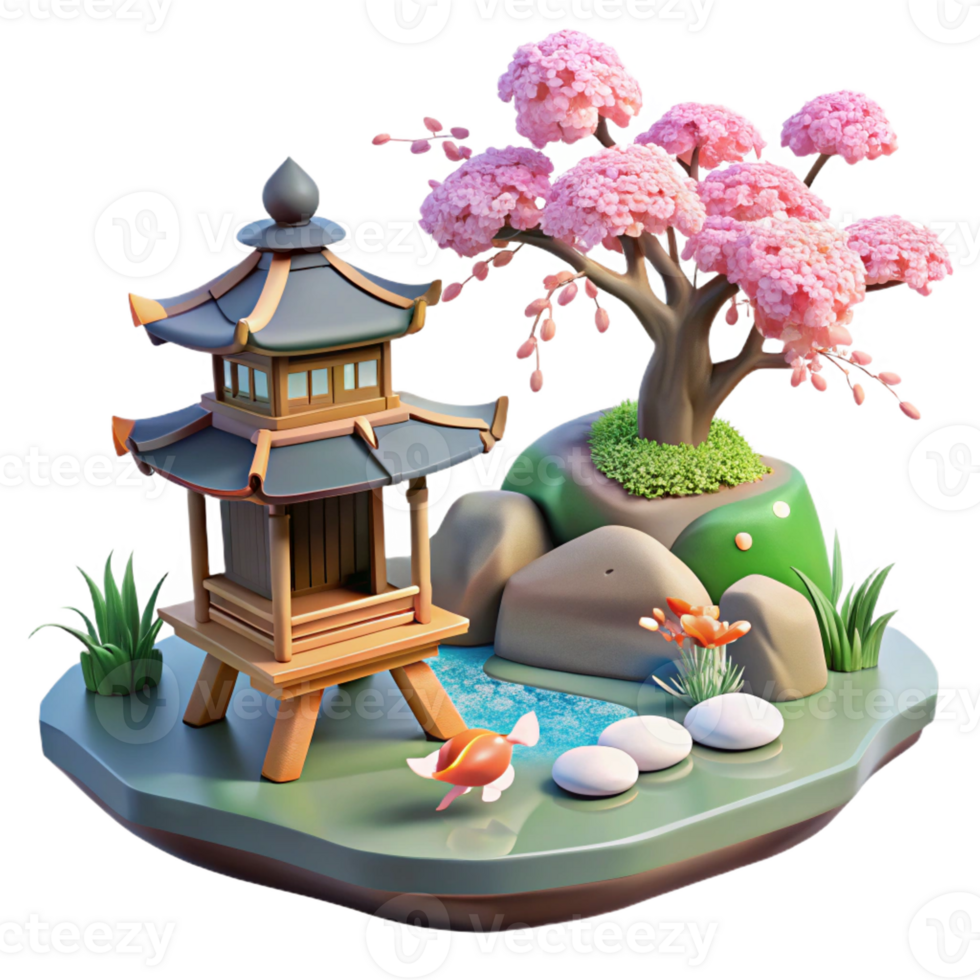 beautiful abstract A Serene Japanese Garden with a Koi Pond C original png