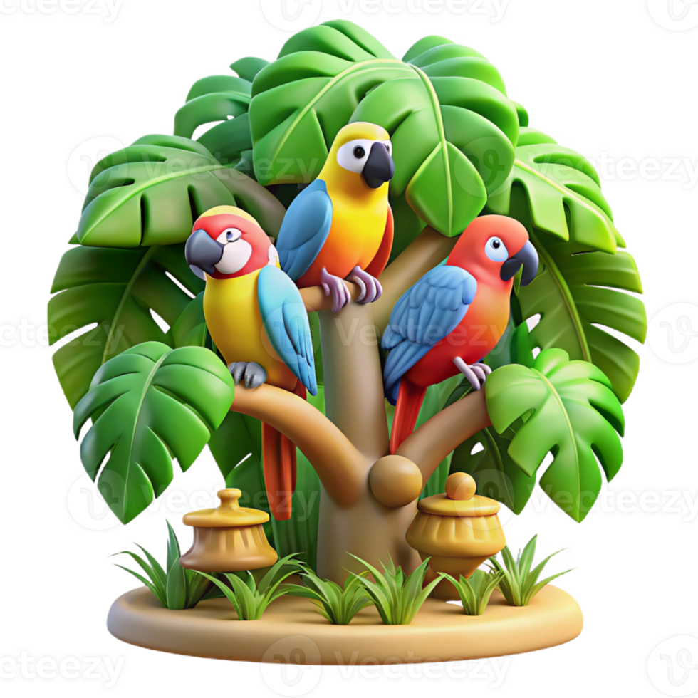 beautiful classic Colorful Parrots on a Branch authentic png