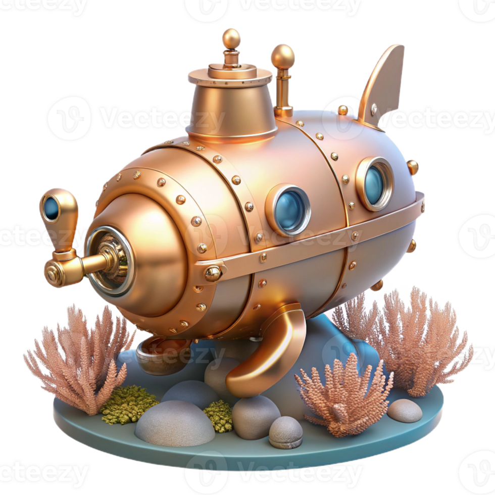 elegant abstract A Steampunk Submarine Navigating a Coral premium png