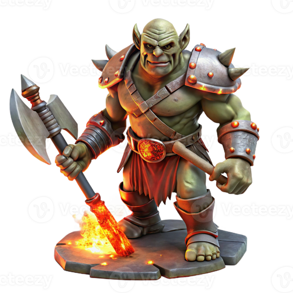 serene abstract Orc Chieftain with Flaming Sword high resolution png