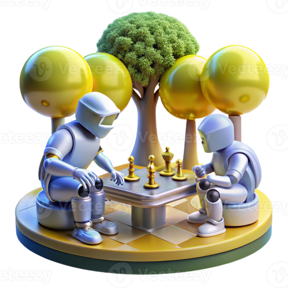 vibrant minimalist A Group of Robots Playing a Game of Chess premium png