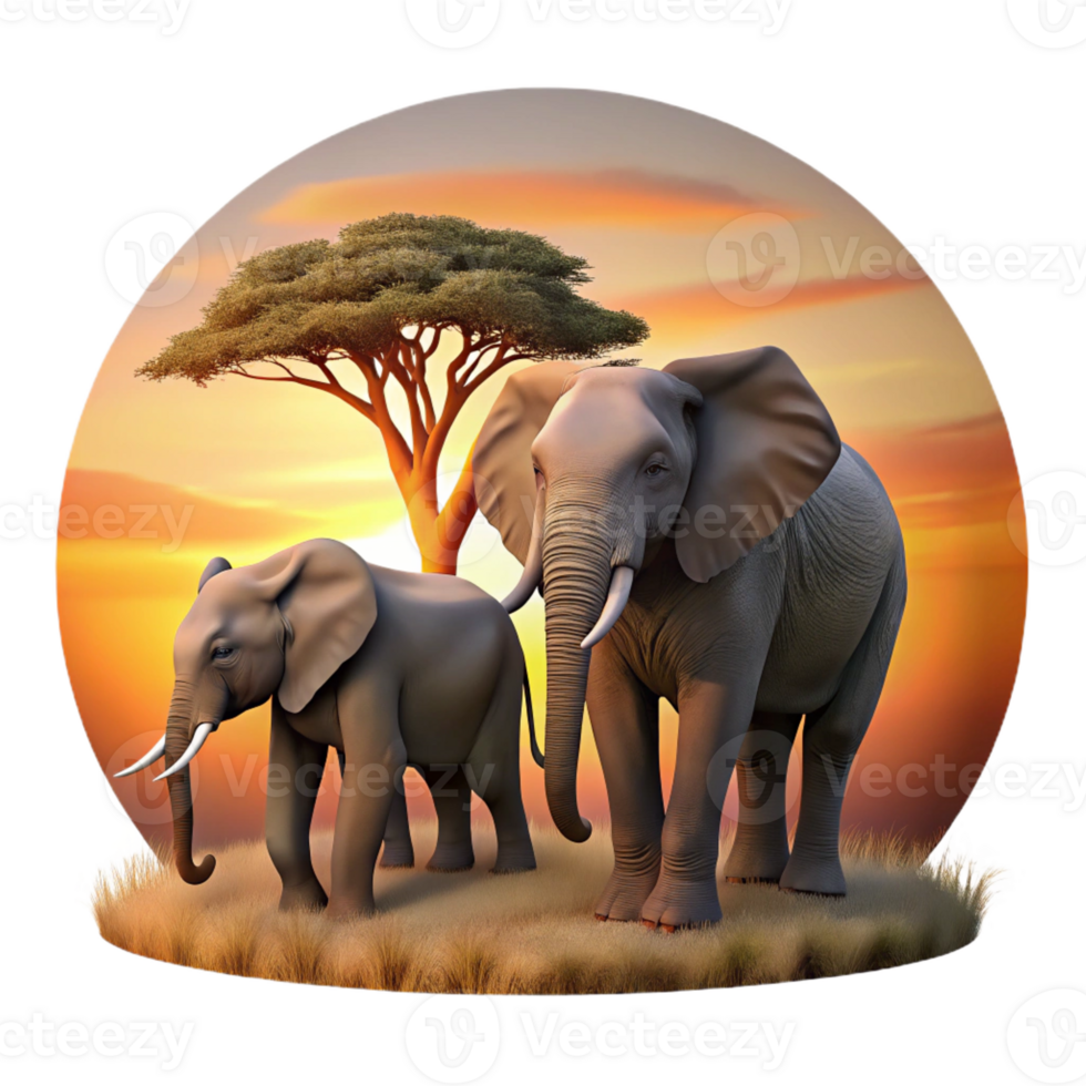 vibrant artistic A Family of Elephants Crossing a Savanna exclusive png
