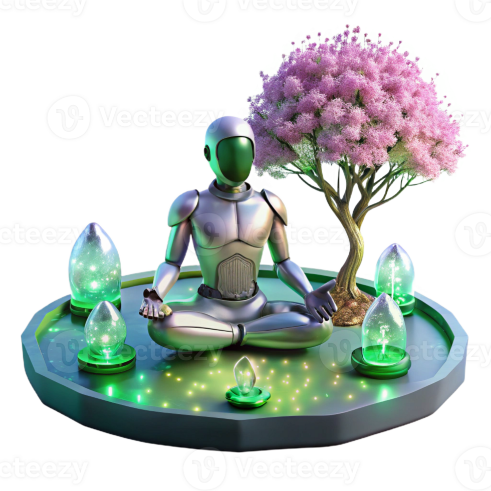 magnificent traditional A Lone Cyborg Meditating in a Futuristic exclusive png