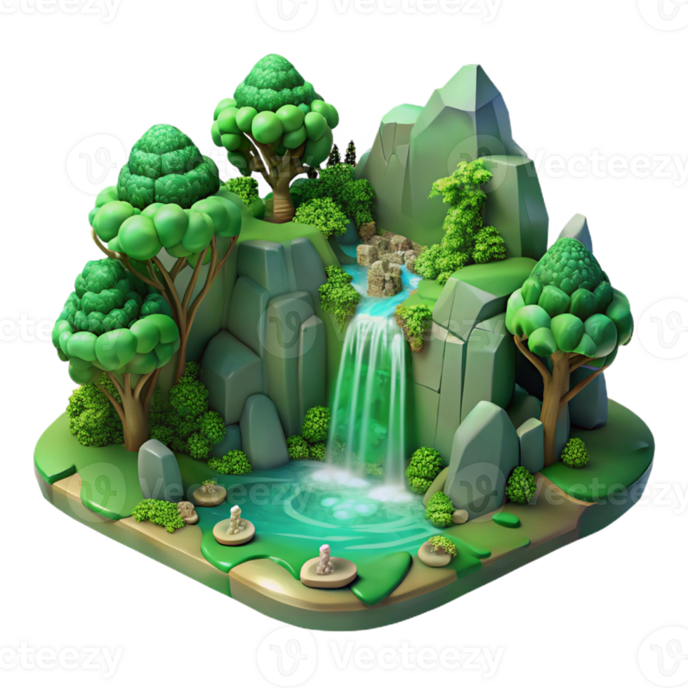 magnificent modern A Lush Green Forest with a Hidden Waterfa high quality png