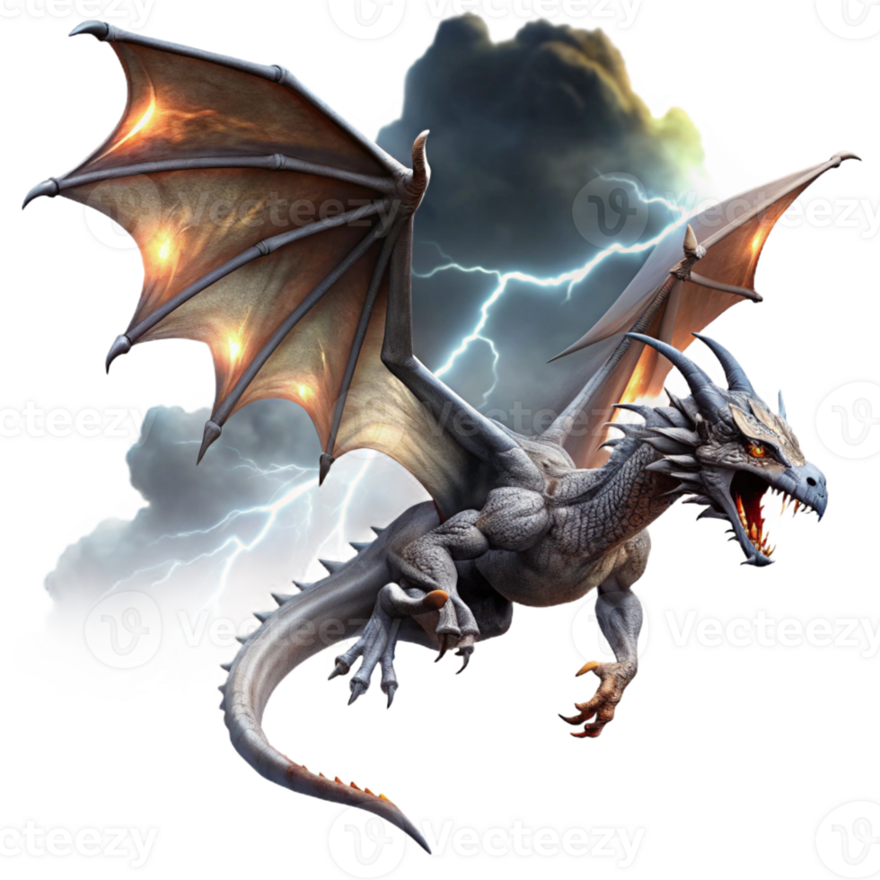 dramatic vintage A Colossal Dragon Soaring Through a Stor png