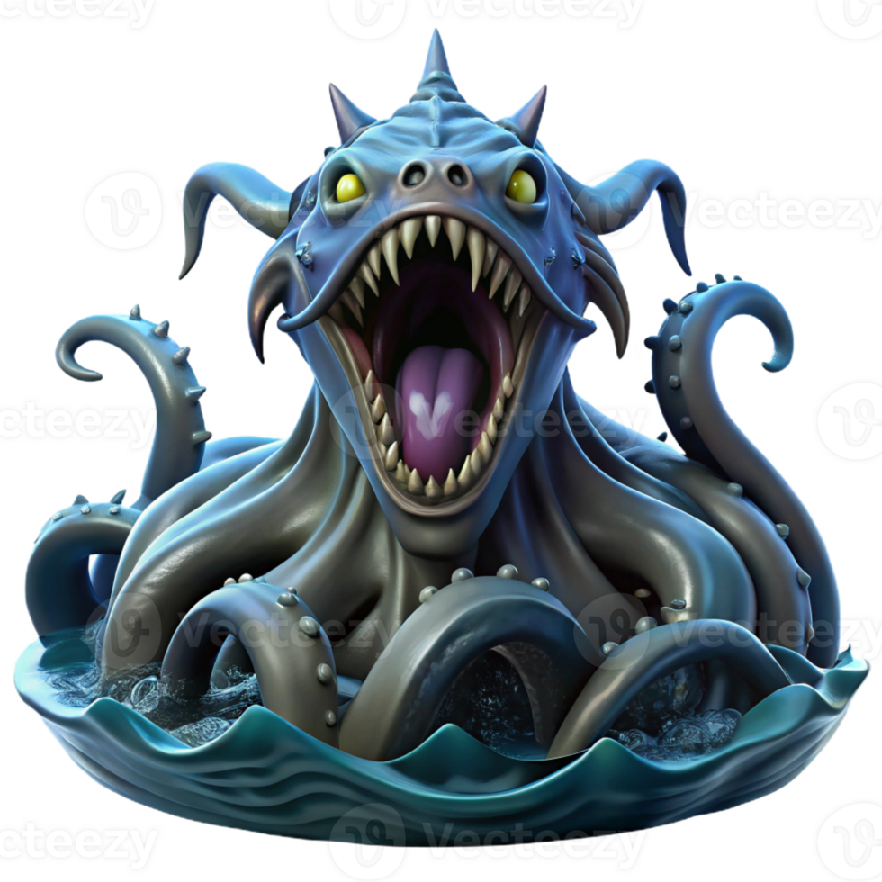serene rustic A Fearsome Kraken Emerging from the Ocea authentic png