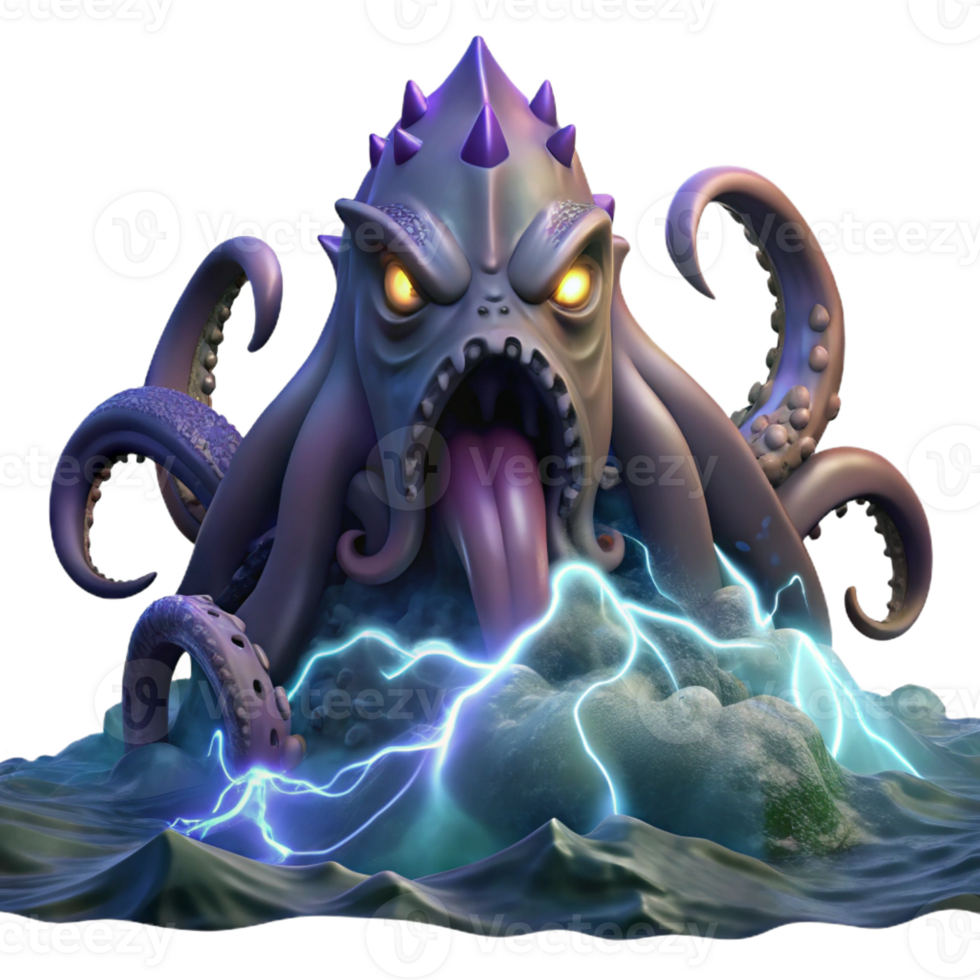 stunning traditional A Colossal Kraken Rising from the Ocean professional png