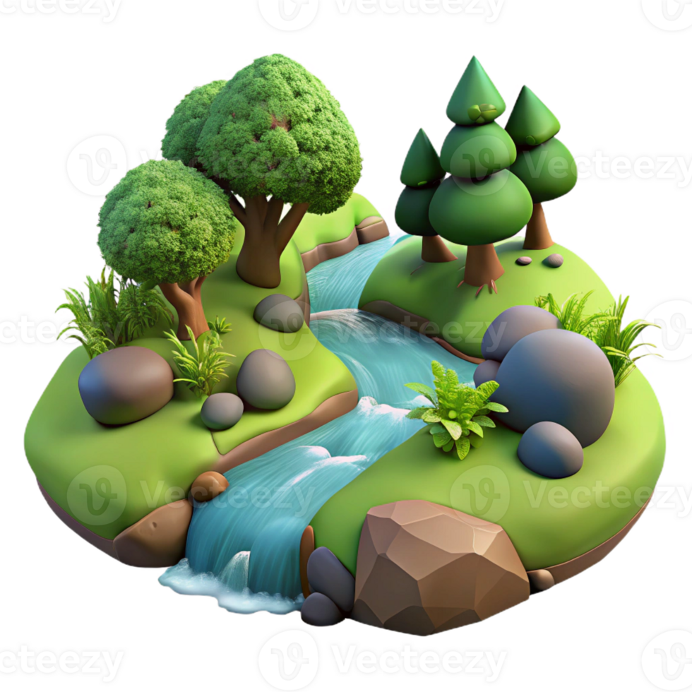 stunning rustic A Babbling Brook Flowing Through a Mossy detailed png