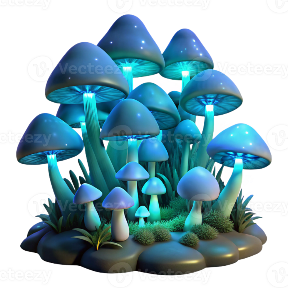 serene artistic A Cluster of Bioluminescent Mushrooms Glow high resolution png