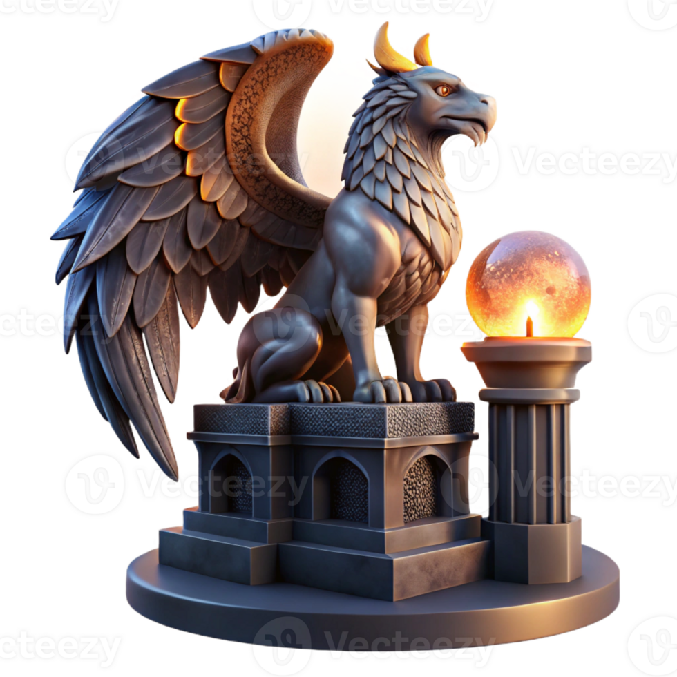 beautiful abstract A Majestic Griffin Perched Atop a Crumblin high quality png