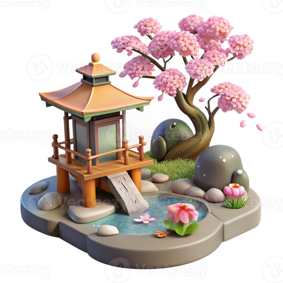 elegant abstract A Serene Japanese Garden with a Koi Pond C original png