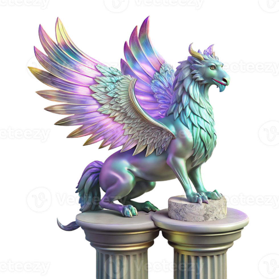 vibrant minimalist A Majestic Griffin with Iridescent Feather original png